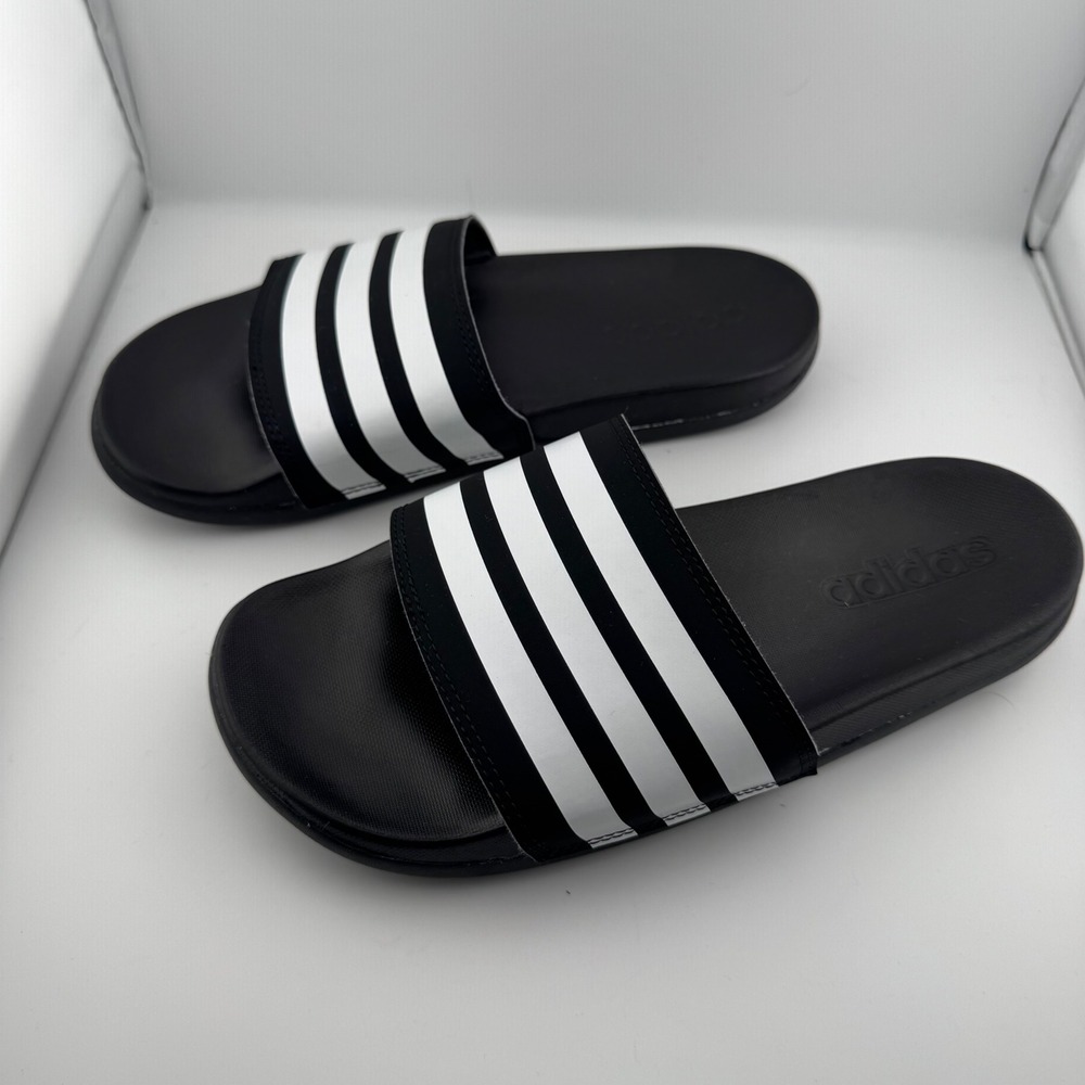 Adidas Adilette Shower Slides Men 5 Black White Striped Sport Sandals A:JS4313 - Picture 4 of 6